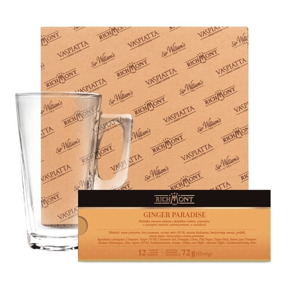 ZESTAW Herbata Richmont Ginger Paradise 12 saszetek + Szklanka Richmont Hot 370ml