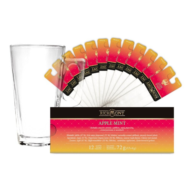 ZESTAW Herbata Richmont Apple Mint 12 saszetek + Szklanka Richmont Hot 370ml