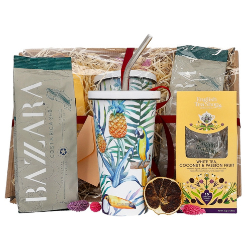 Zestaw prezentowy - Kubek Casno ze słomką, kawa ziarnista i herbata