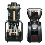 ZESTAW - Ekspres przelewowy Melitta® EPOUR® - Czarno -złoty + Młynek do kawy Solis Scala Zero Static