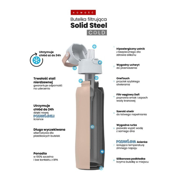 Termiczna butelka filtrująca Dafi Solid Steel Cold 500 ml - Cappuccino