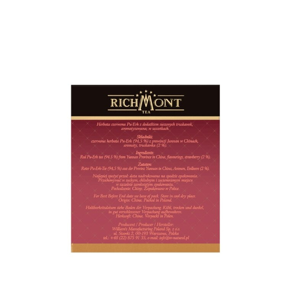 Herbata czerwona Richmont Pu-Erh Strawberry 40x4g