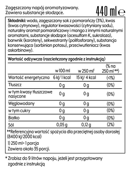 Syrop SodaStream Orange Mango Zero 440 ml - Bez cukru