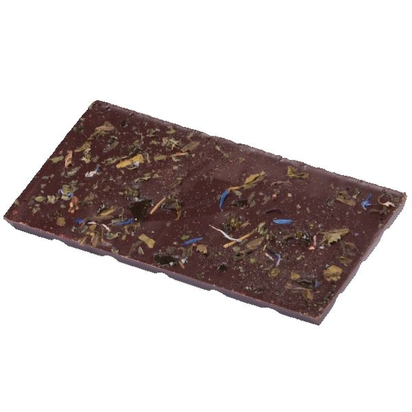 Gorzka czekolada M.Pelczar Chocolatier z karmelizowaną esencją zielonej herbaty i liśćmi mięty 85g