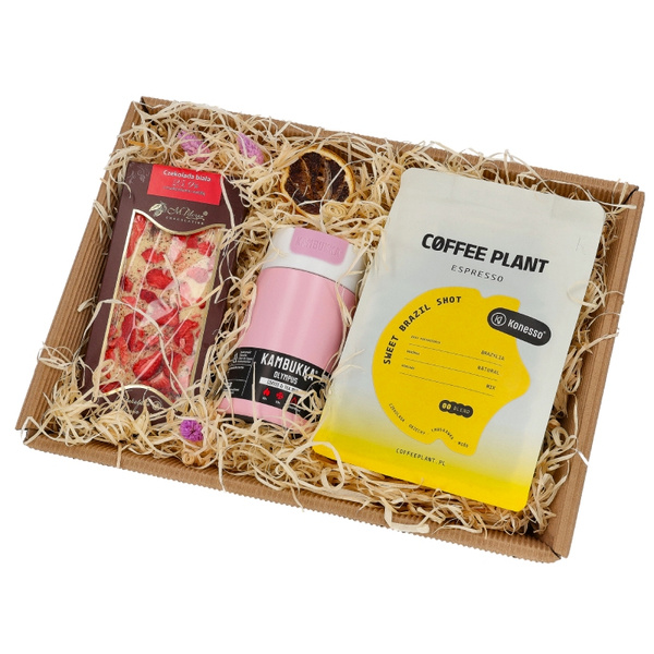 Zestaw prezentowy dla dziewczyny - Kubek termiczny, kawa i czekolada