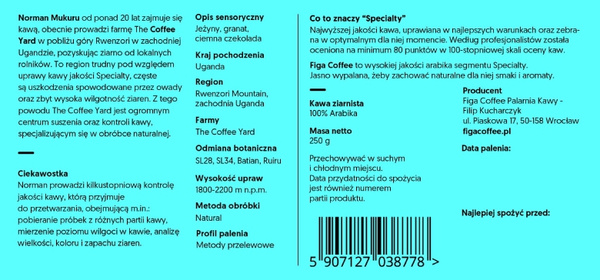 Kawa ziarnista Figa Coffee Uganda Mukuru West 250g