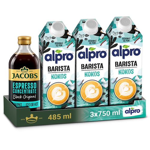 ZESTAW - Napój ALPRO Barista Coconut Kokosowo-sojowe 3x750 ml + Koncentrat kawowy Jacobs Espresso Concentrate Black Original 485ml