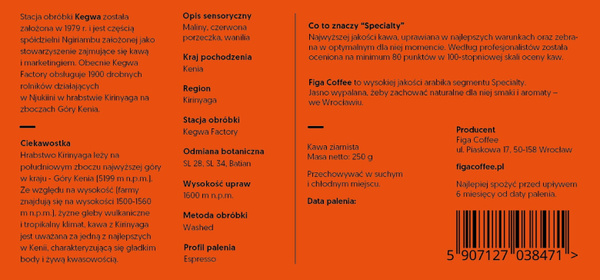 Kawa ziarnista Figa Coffee Kenia Kegwa AB Washed ESPRESSO 250g