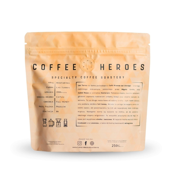 Kawa ziarnista Coffee Heroes Kostaryka Las Torres Filtr 250g – NIEDOSTĘPNY