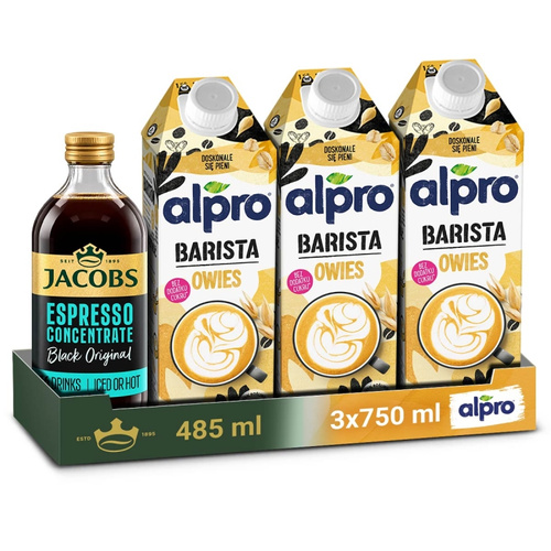 ZESTAW - Napój ALPRO Barista Oat Owsiane 3x750 ml + Koncentrat kawowy Jacobs Espresso Concentrate Black Original 485ml