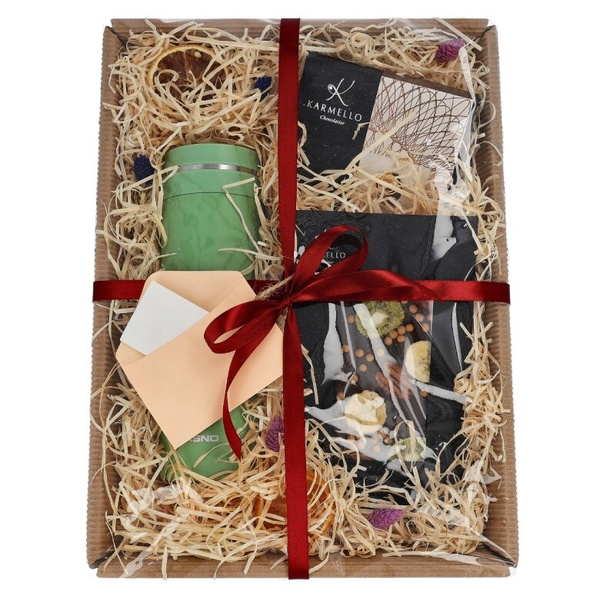 Zestaw prezentowy - Butelka na wodę i czekoladki