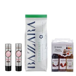 ZESTAW Kawa ziarnista Bazzara DOLCEVIVACE 1kg + syropy + 2 pisaki 