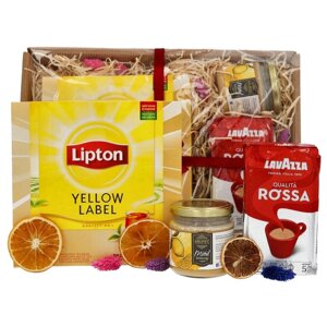 Zestaw prezentowy - Lipton Yellow Label, kawa mielona Lavazza i miód z cytryną