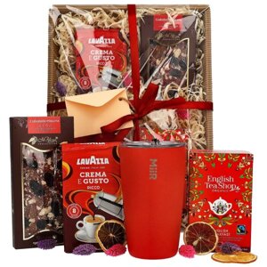 Zestaw prezentowy dla nauczyciela - Czerwony kubek, kawa, herbata i czekolada
