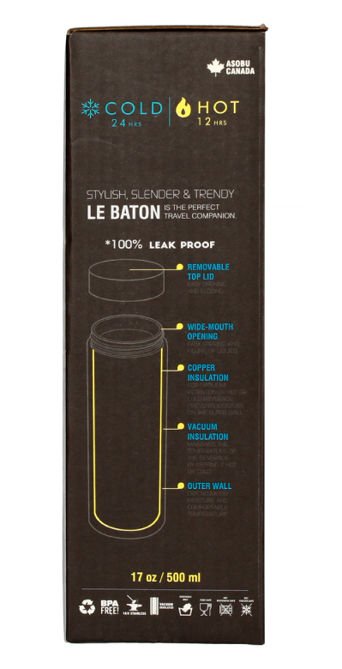 Asobu Le Baton Travel Bottle - czarno-żółta butelka termiczna 500 ml - NIEDOSTĘPNY 