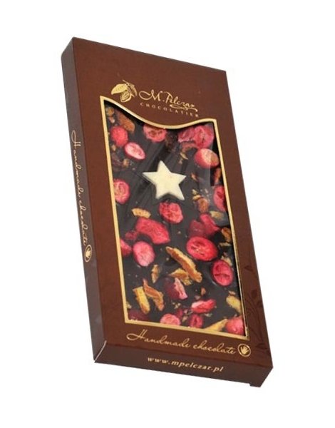 Gorzka czekolada M.Pelczar Chocolatier świąteczna z żurawiną i śliwką 85g