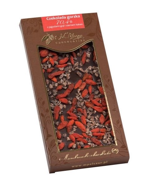 Gorzka czekolada M.Pelczar Chocolatier z jagodami goji i ziarnem kakao 85g