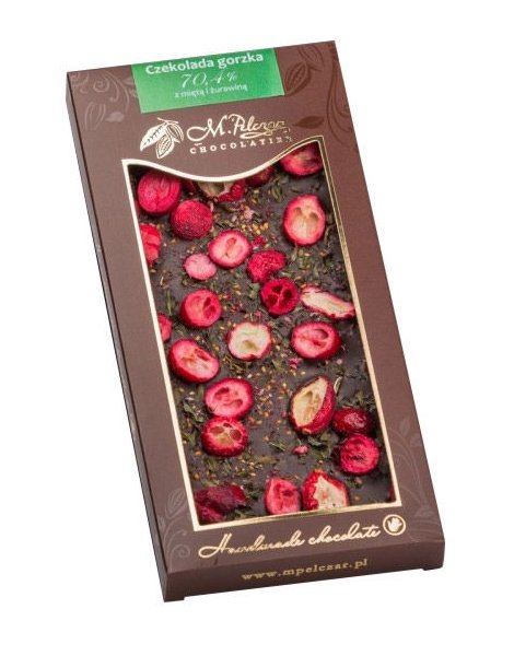 Gorzka czekolada M.Pelczar Chocolatier z miętą i żurawiną 85g