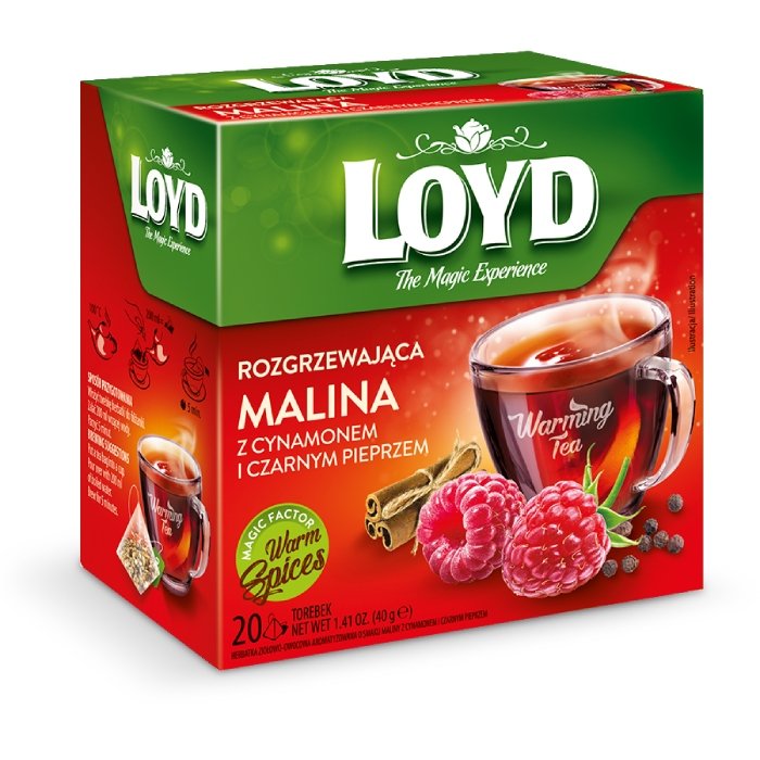 Herbata Loyd Rozgrzewająca Malina z Cynamonem i Czarnym Pieprzem 20x2g