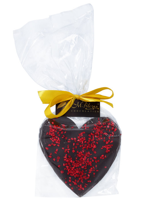 Serce z gorzkiej czekolady M.Pelczar Chocolatier dekorowane malinami 130g