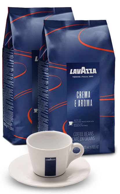 ZESTAW - Kawa Lavazza Crema e Aroma Blue 2x1kg + Filiżanka Lavazza Cappuccino 160ml