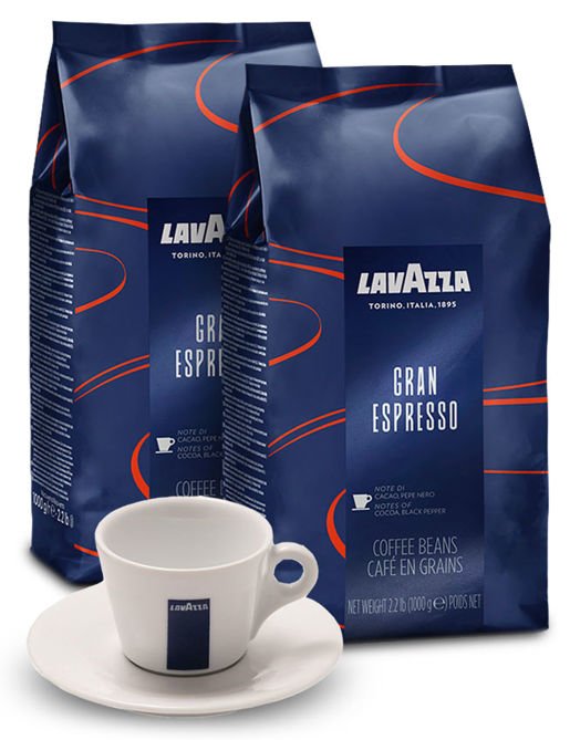 ZESTAW - Kawa Lavazza Gran Espresso 2x1kg + Filiżanka Lavazza Cappuccino 160ml