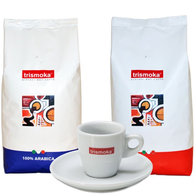 Zestaw 2kg kawy ziarnistej Trismoka + filiżanka do kawy espresso 