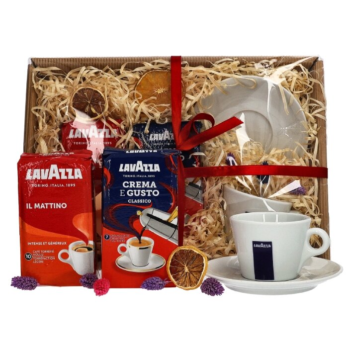Zestaw prezentowy - Kawy mielone Lavazza i filiżanka porcelanowa do Cappuccino