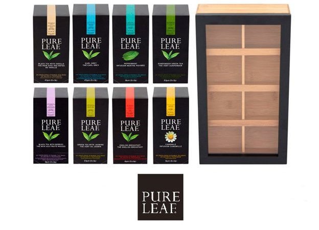 Zestaw startowy herbat Pure Leaf - 8 opakowań herbaty + drewniany prezenter